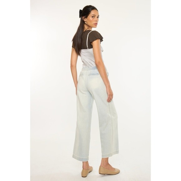 KanCan Annalise Mid Rise Wide Leg Pants 9/28 100% Cotton Cropped Light Wash - Picture 2 of 11